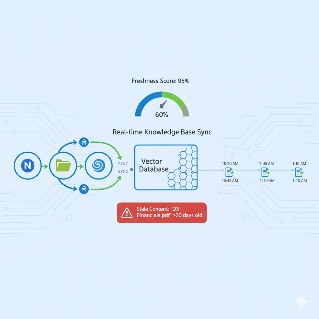 Pipeline continuous sync con webhooks para prevenir knowledge drift